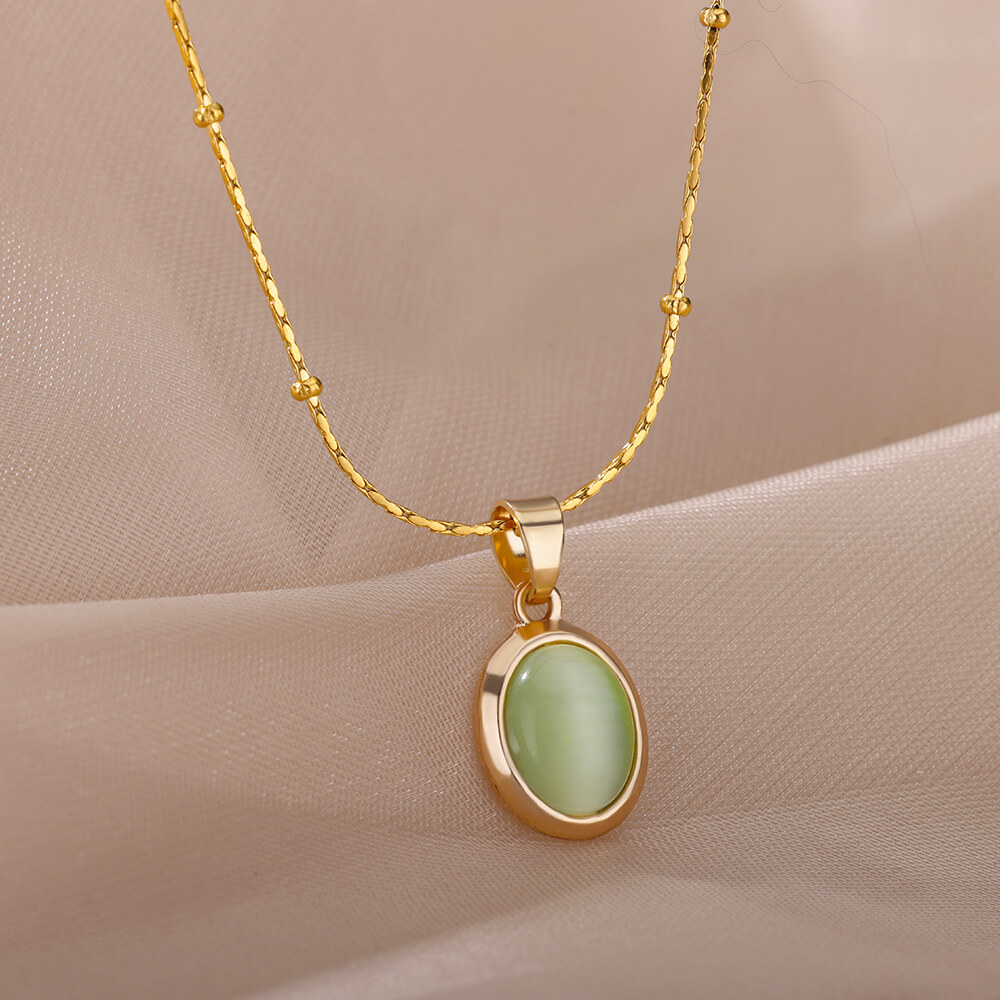 Fashion Stone Opal Oval Neckla - Birth Flower Necklace ulasan dan harga