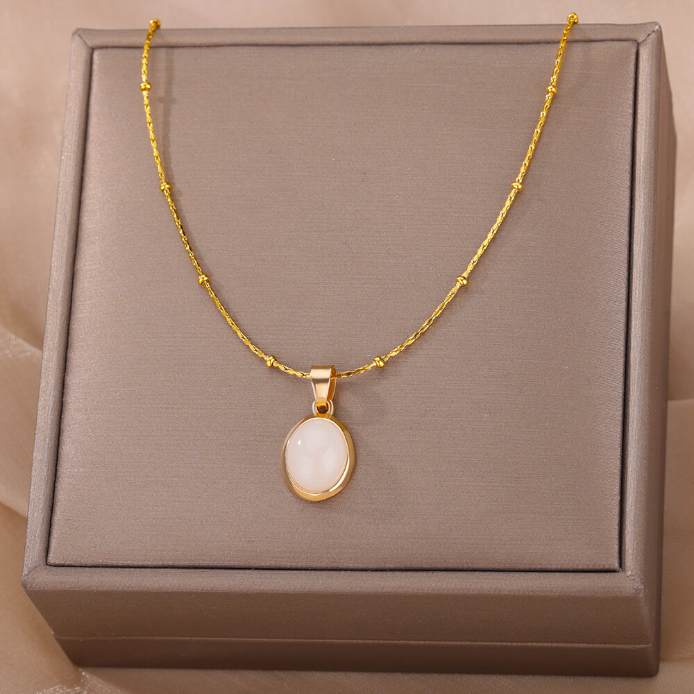 Fashion Stone Opal Oval Neckla - Birth Flower Necklace ulasan dan harga