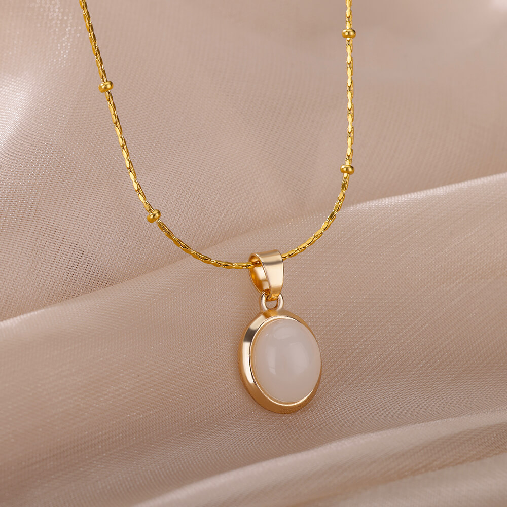 Fashion Stone Opal Oval Neckla - Birth Flower Necklace ulasan dan harga