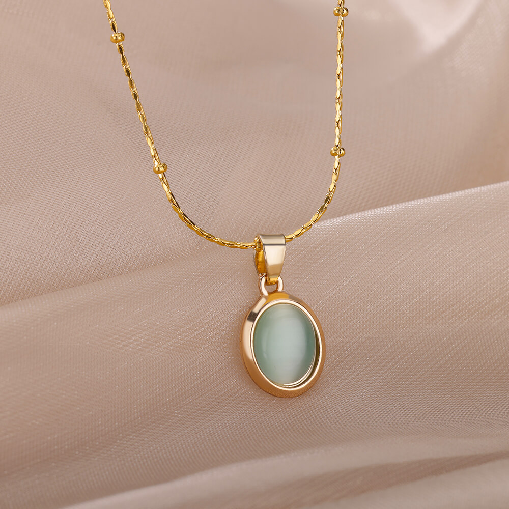 Fashion Stone Opal Oval Neckla - Birth Flower Necklace ulasan dan harga