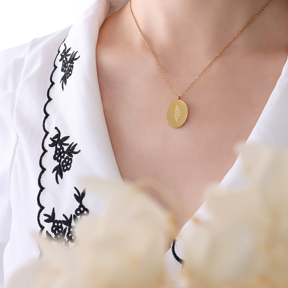 Ins New Stainless Steel Double - Birth Flower Necklace ulasan dan harga